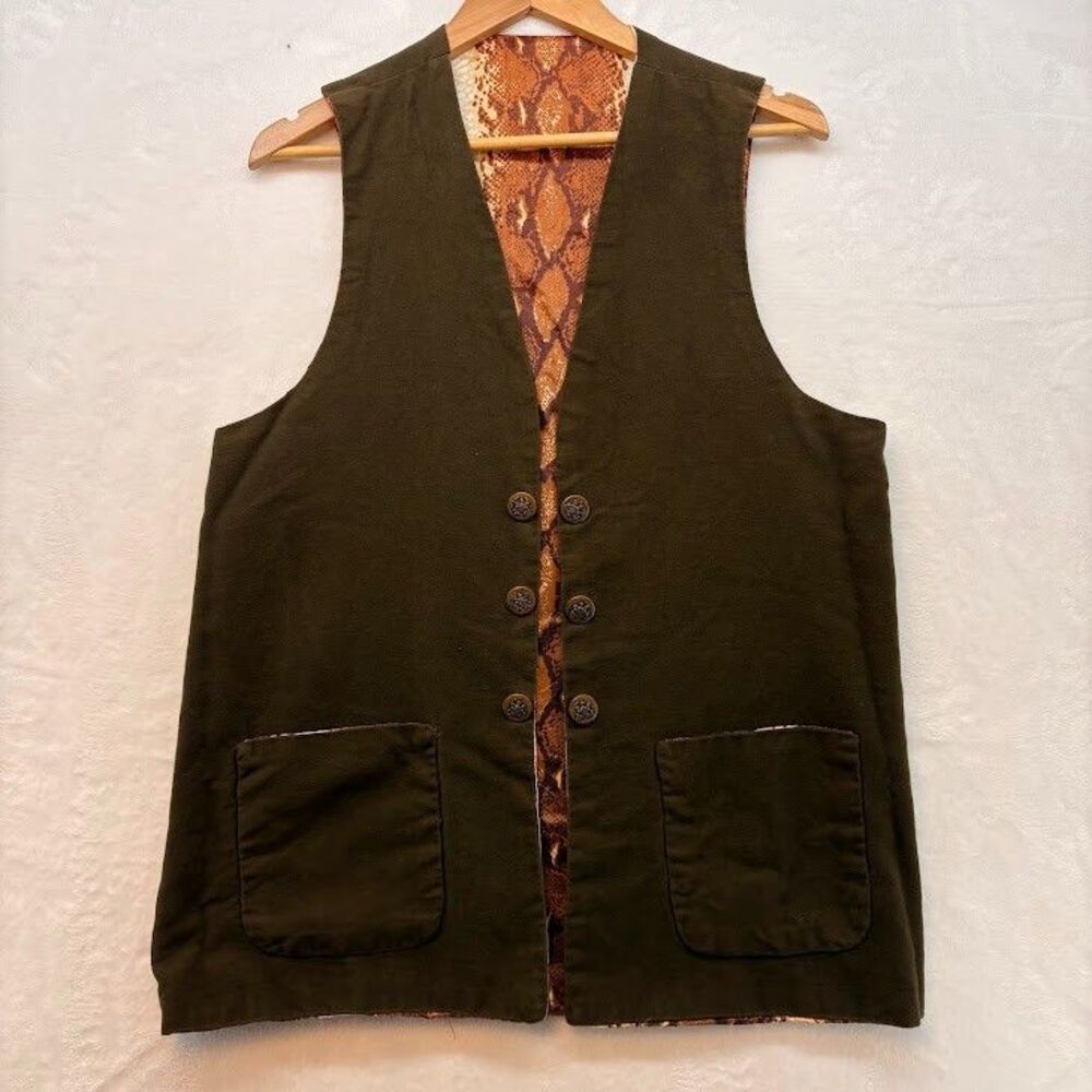 Handmade Women's Vest Vintage 70's Reversible Animal Print/ Faux Suede Sz M/L